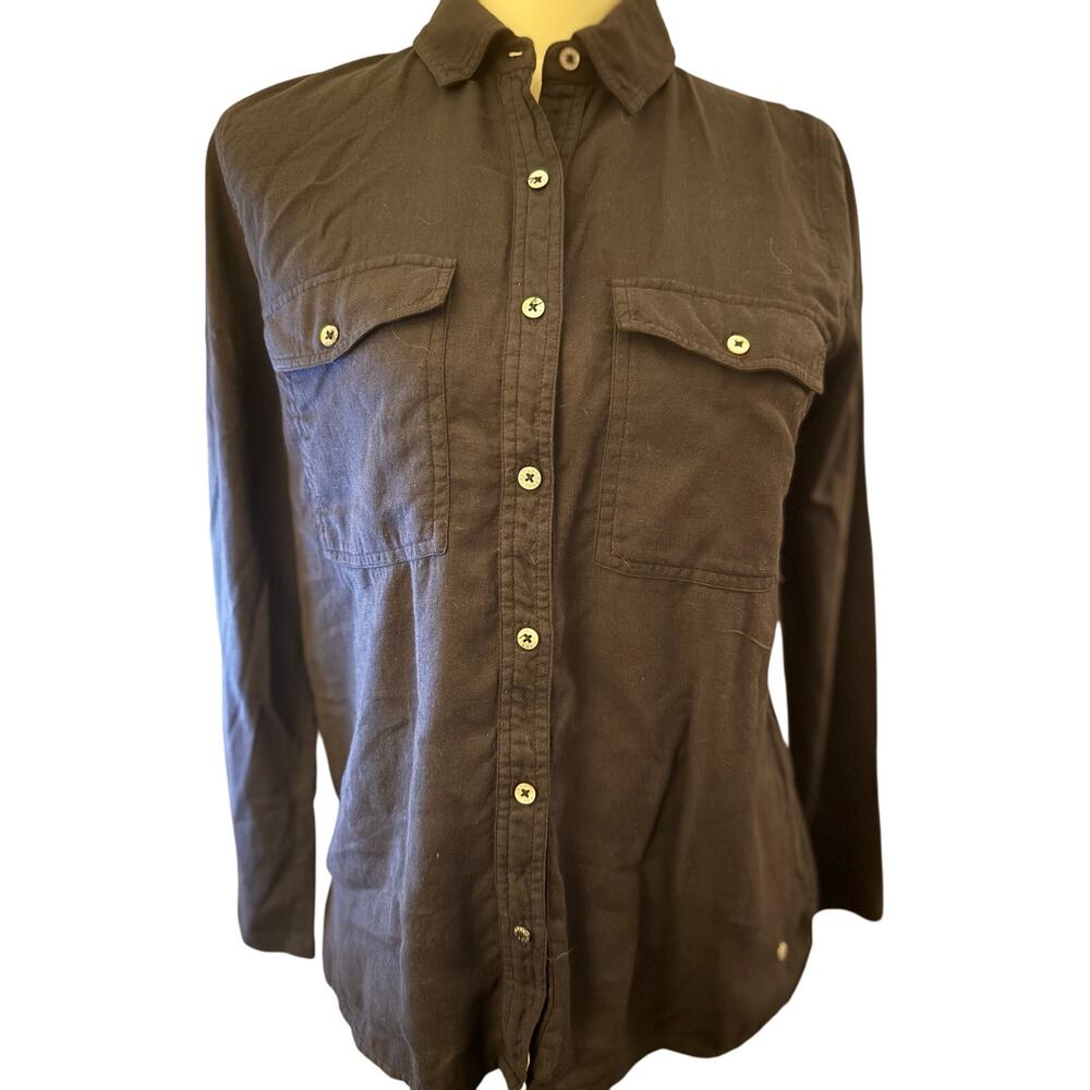 Yerse Black 100% Cotton Button Down Shirt, European Luxury, Women's Size Medium